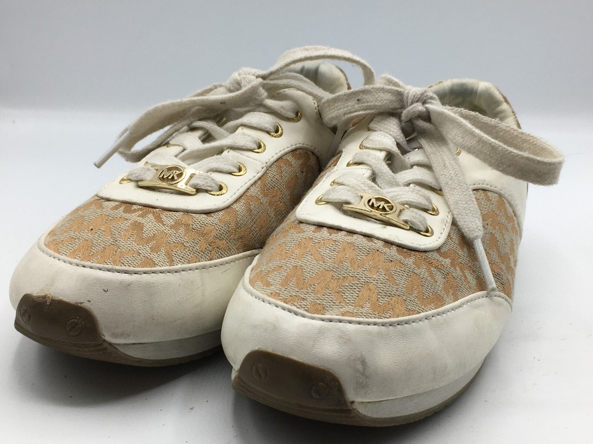 Michael Kors Monyka M Women's Tan White Fabric Tennis Shoes