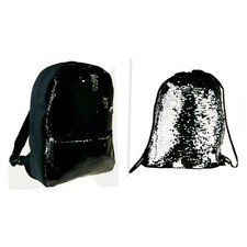 NEW Black&Silver Reversible Glitter Sequin Backpack Rucksack School Travel Bag