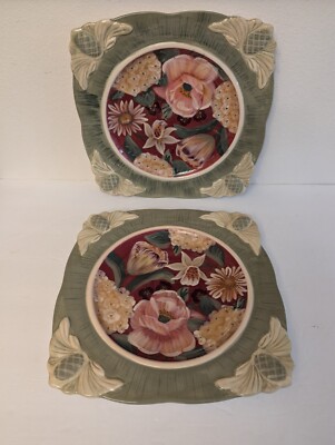(2) Certified International FLORAL TAPESTRY Dinner Plates PAMELA GLADDING VGC