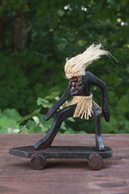 Handmade Wooden Primitive Tribal Skateboard Tiki Figurine Statue