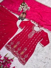 PRESENTING NEW DESIGNER FAUX GEORGETTE RED TOP PALAZZO WITH FANCY DUPATTA