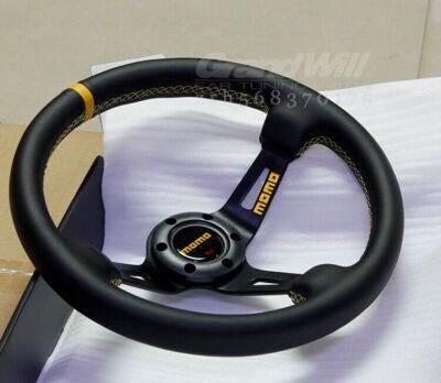 MOMO 340mm 14' Black Leather Deep Cone Sport Steering Wheel