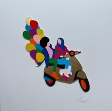 MARCO LODOLA - Collage Relief Material Screen Print Hard Card 40x40 - "Together"