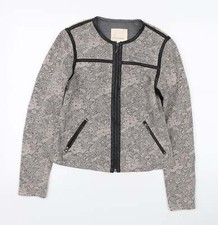 Rebecca Taylor Womens Grey Floral Jacket Size S Zip