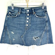 We The Free Denim Mini Skirt Womens Size 27 Blue Pockets Button Up 29X30