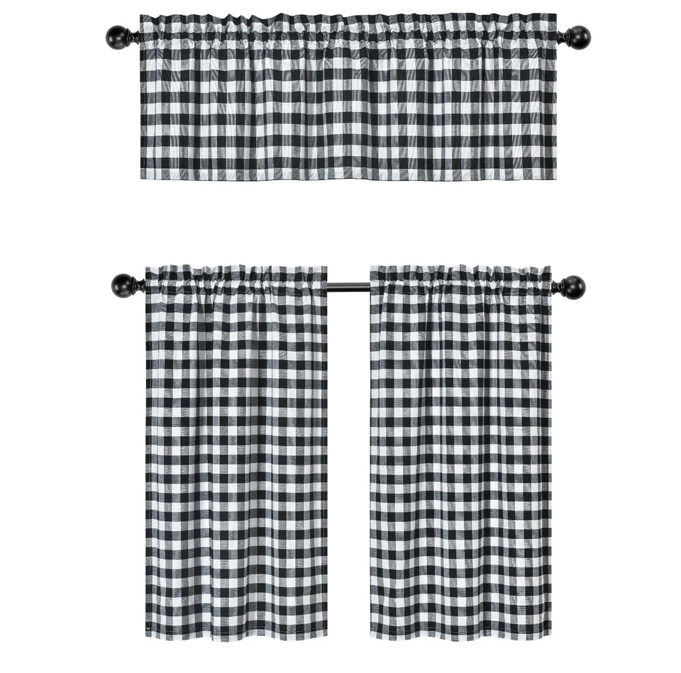 Xadrez Country Gingham 3 Pçs Cortina de Cozinha Tier & Valance Conjunto - Cores Sortidas - Imagem 3 de 4