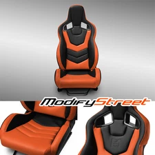 1PC EVO-Series Reclinable PVC Racing Seats Car Seat Black-Orange w/Sliders