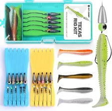 Texas Rig Kit 10 Pcs 3/16 1/4 3/8Oz with Paddle Tail Swimbaits and Reusable Bait