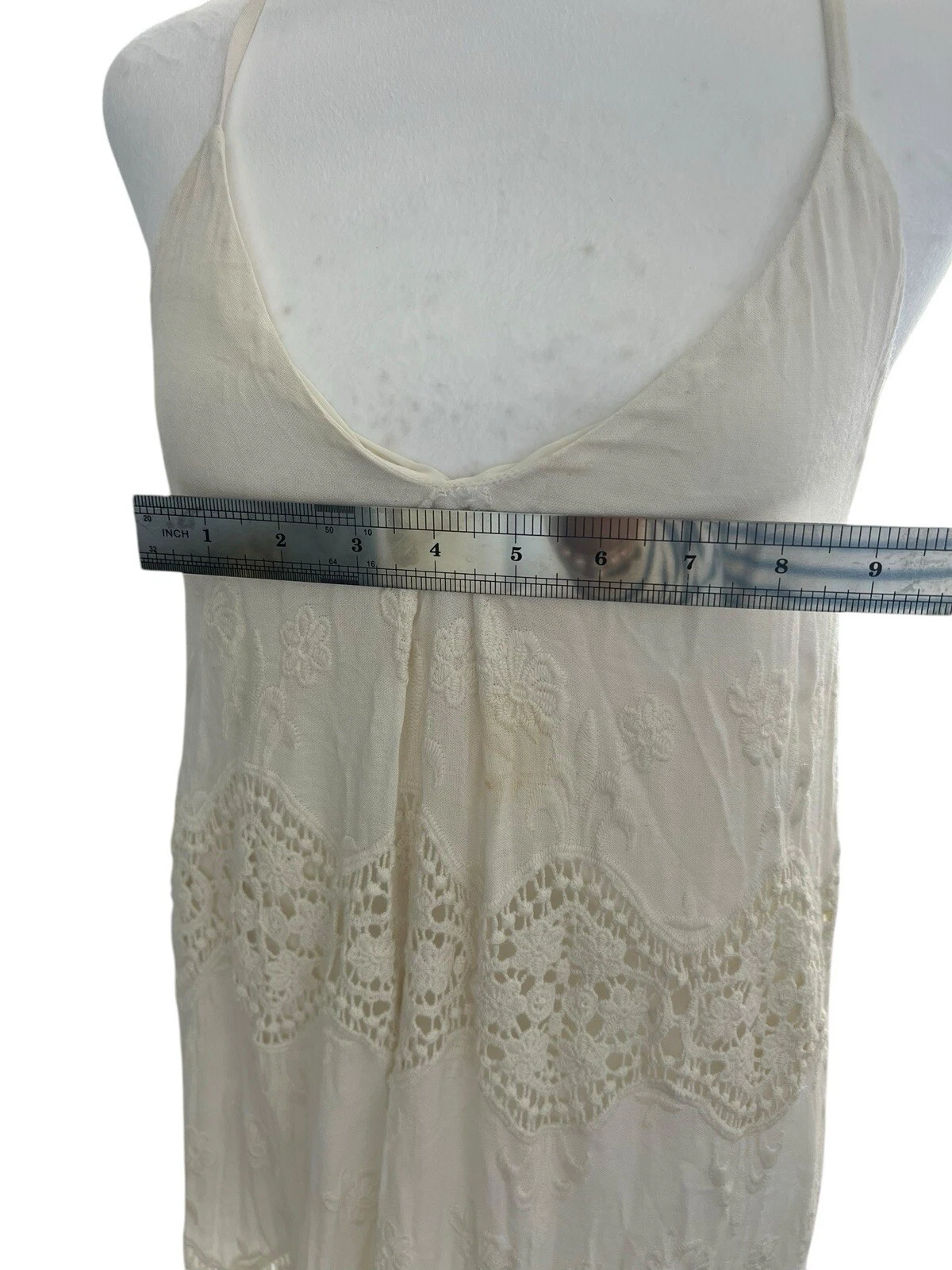 OFF WHITE Maxi abito Alice + Olivia bianco sporco pioggia pizzo inserto scollo a V $550 0 A222