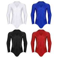 Mens Figure Skating Skin-friendly Costume V-neck Bodysuit Well-made Sweatshirt