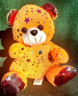 SPARKLE STARS Plush Toy Bear Orange Feet That Switch From Red To Silver