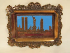 Vintage New York City Lady Liberty Empire State Trade Center Metal Ashtray C