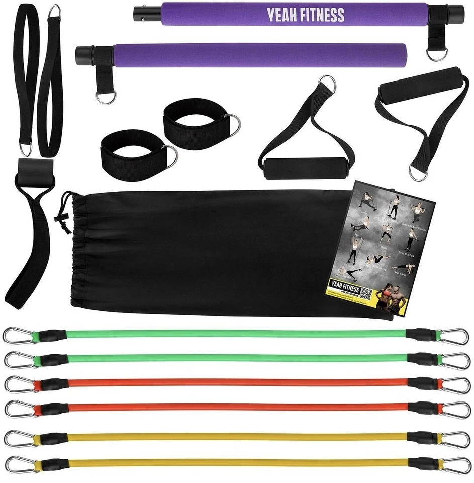 Kit de barra de pilates - Equipo de entrenamiento portátil para gimnasio en casa con bandas de resistencia NUEVO Foto 2 de 3