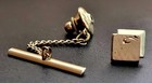 SWANK Gold Tone Tie Tac Pin Square Brushed w/ Beveled Edge and Chain Vintage