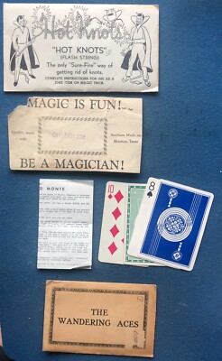 4 Vintage Magic Tricks Hot Knots, Oh! No!, The Wandering Aces 2 Card Monte 1950s
