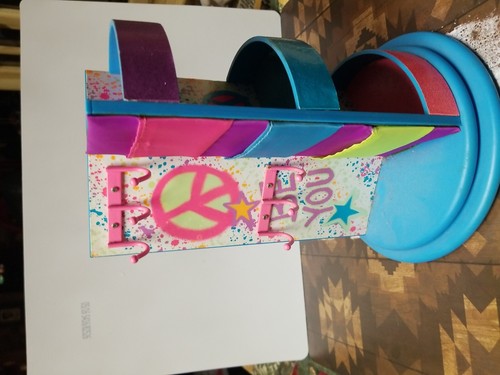 12" Wood Jewelry Holder Teen Glitter Purple Pink Peace Sign Hooks Dresser - Picture 2 of 4