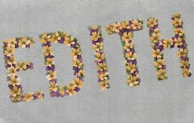 Vintage Postcard Edith Name Lettering Petals Design Yellow and Purple