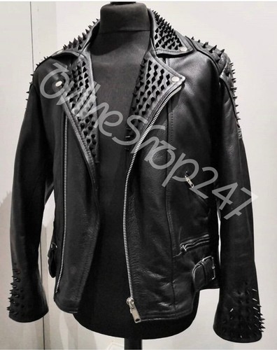 Chaqueta de Cuero para Motociclista de con Negra de Metal Pesado con Púas | eBay