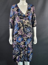 Beales Black Blue Grey Floral Print Wrap Dress Evening Party Size 14 Viscose