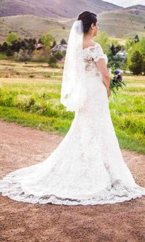 SAREH NOURI Ivory CLARA Low-Cut Sheer Back Lace Trumpet Skirt Bridal Gown 10 🤍 - Image 4 of 4