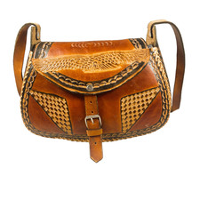 Vintage Hand-Tooled Leather Shoulder Bag - Eagle Mayan Calendar Art