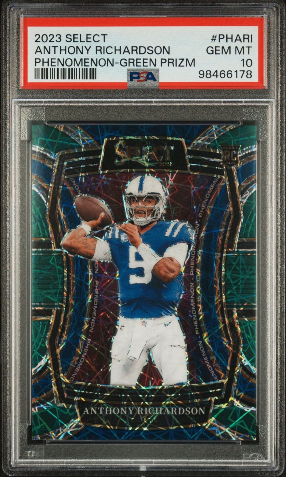 2023 Select Anthony Richardson #PH-ARI Phenomenon Green Prizm /5 RC PSA 10
