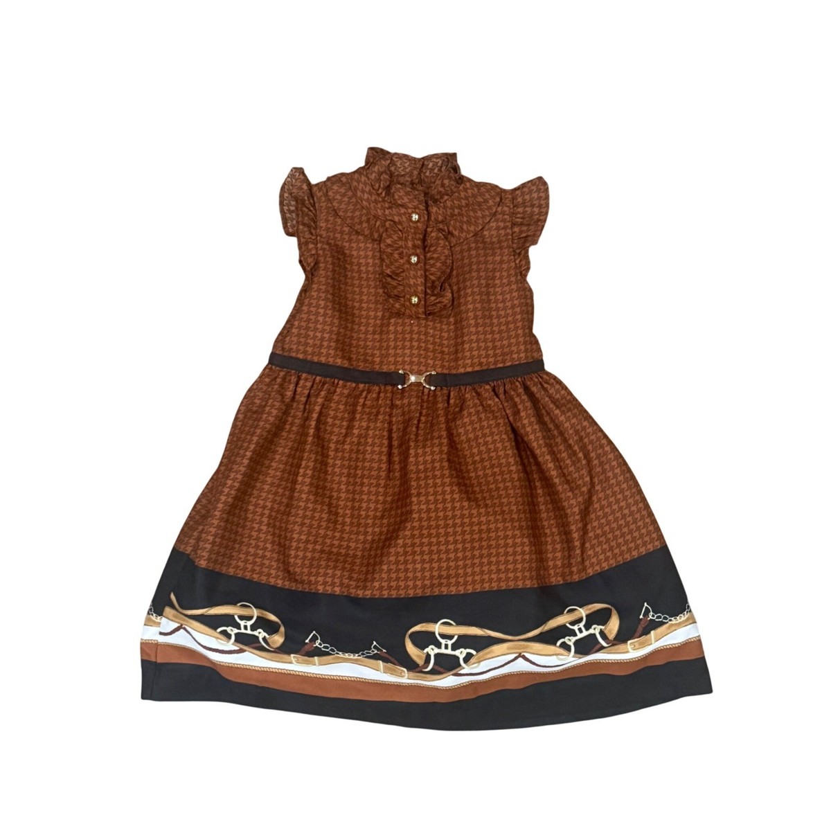 Janie and Jack Girls Brown Houndstooth Equestrian Horsebit Dress 18-24 Mos  NEW