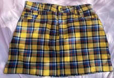 Forever 21 Vintage Skirt Retro 90s Women s Plaid Yellow Blue Pockets Preppy Sz L