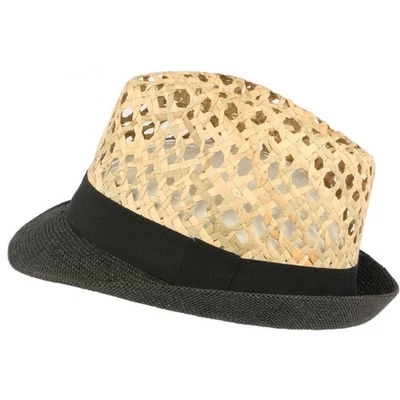 Chapeau trilby paille noire et naturelle Dakman-Taille unique - Photo 1/4