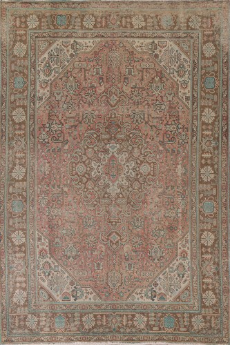 Vintage Traditional Geometric Wool Pink Area Rug Handmade Room Size Carpet 7x9