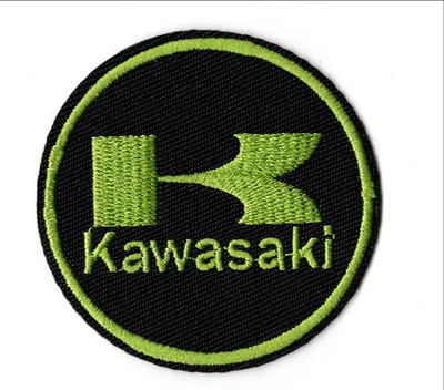 Embroidered Iron on patch Kawasaki Motorcycle Round green black biker 64x64mm