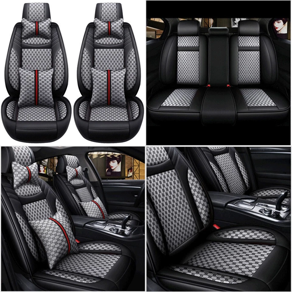 Universal Leather Full Set 5-Seats Car Seat Cover Protector Cushion Front & Rear Foto 2 de 4