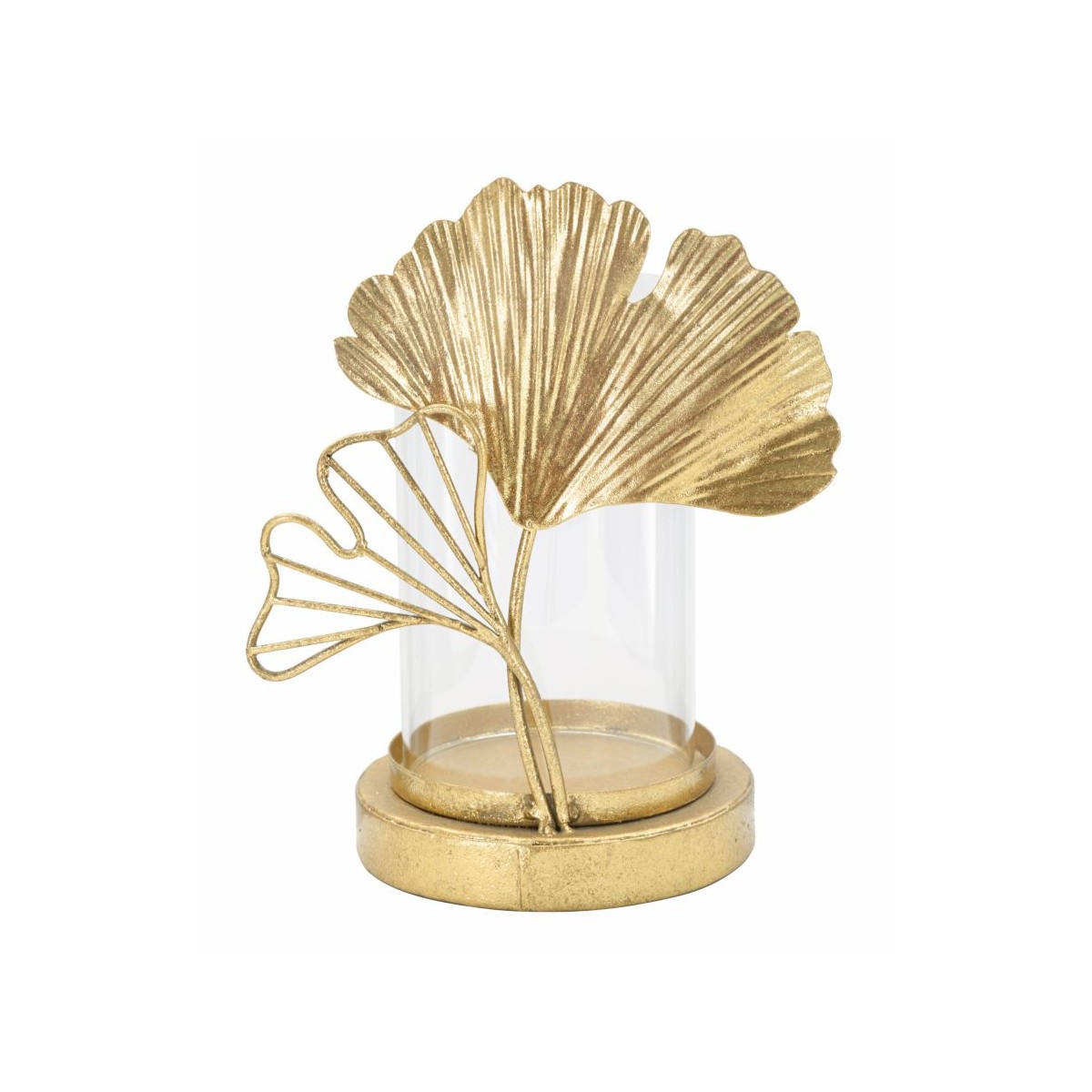 Photophore en verre or de 21cm avec motif feuilles style bougeoir deco moderne