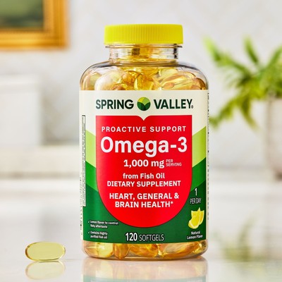 Spring Valley Fish Oil Omega-3 1000mg 120 Softgels - Heart/Brain/General Health
