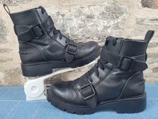 UGG Noe Black Leather Biker Boots Womens Size Uk 8 Straps Zip Platform Chunky 