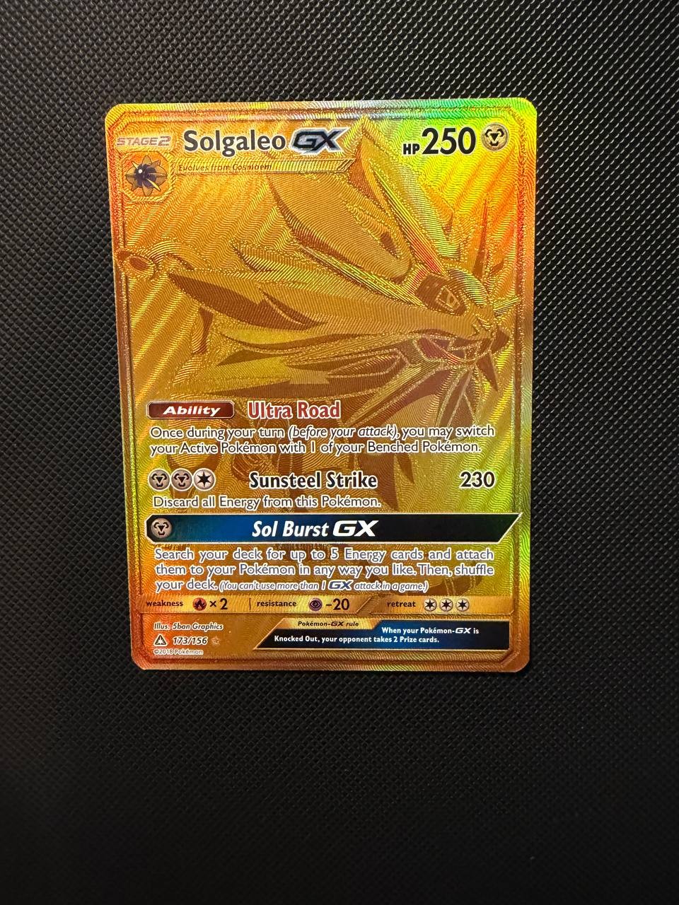 Pokemon Card Solgaleo GX 173/156 Ultra Prism Gold Secret Rare NM