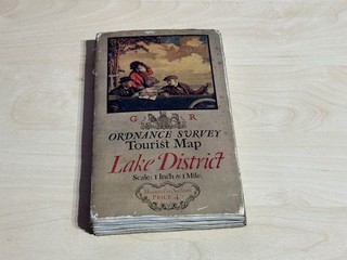 Antique (1920) Ordnance Survey Tourist Map Lake District Cloth 1 Mile to an Inch