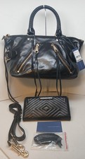 Rebecca Minkoff Black Leather Medium Satchel /Crossbody Bag w/Leather wallet NWT