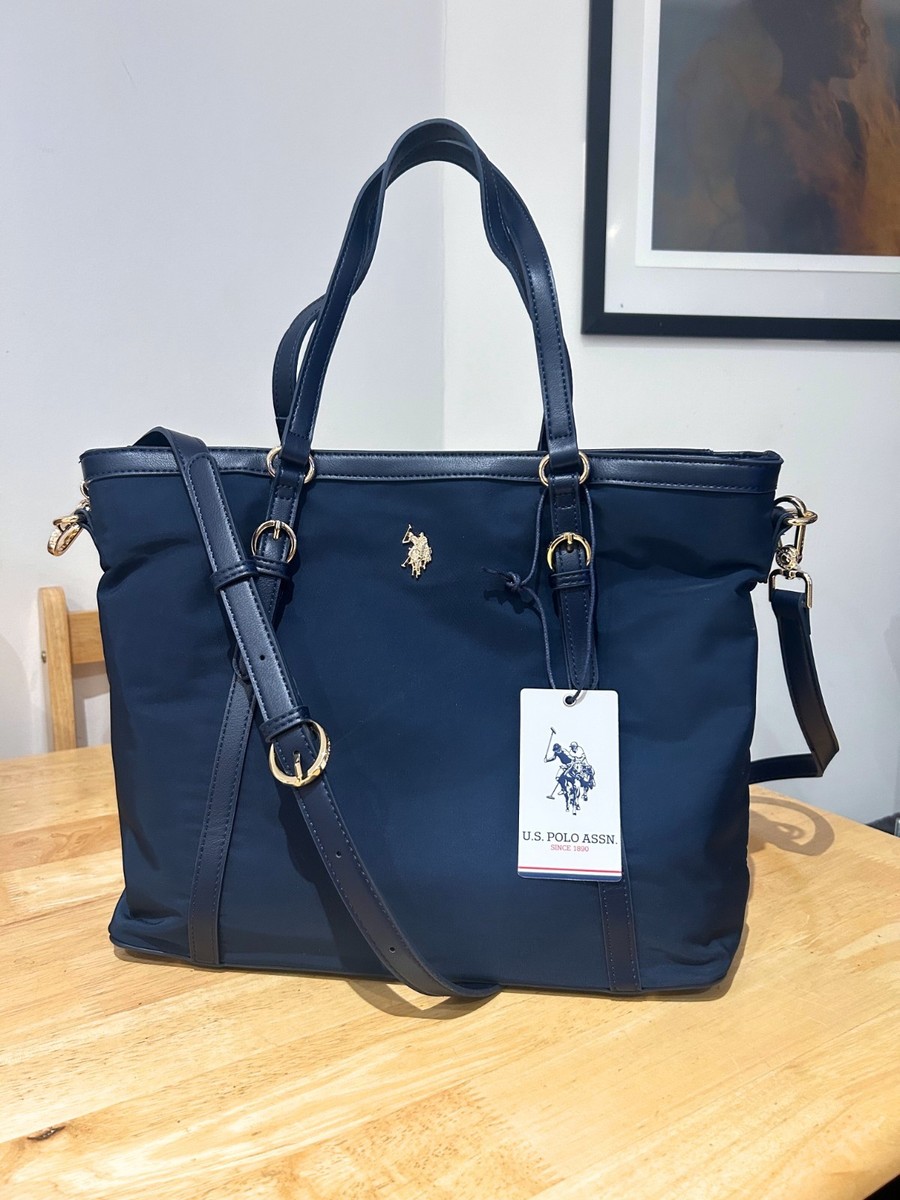 US Polo Assn Navy & Gold Nylon/PU Houston TOTE Bag - BESTSELLER 
