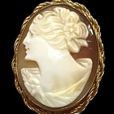 VTG Cameo Pin Mid Century Carved Shell Brooch Pendant 12K Gold Filled Victorian