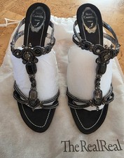 Rene Caovilla Black Silver Beaded Rhinestone Strappy Stiletto Sandals EU 42