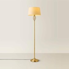 Antique Brass Twist Floor Lamp with Beige Tapered Shade Classic Standing Light