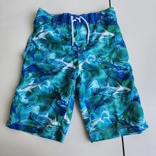 Gymboree Boys Bathing Suit Swim Trunks Sharks Blue Green White Size L 10-12 