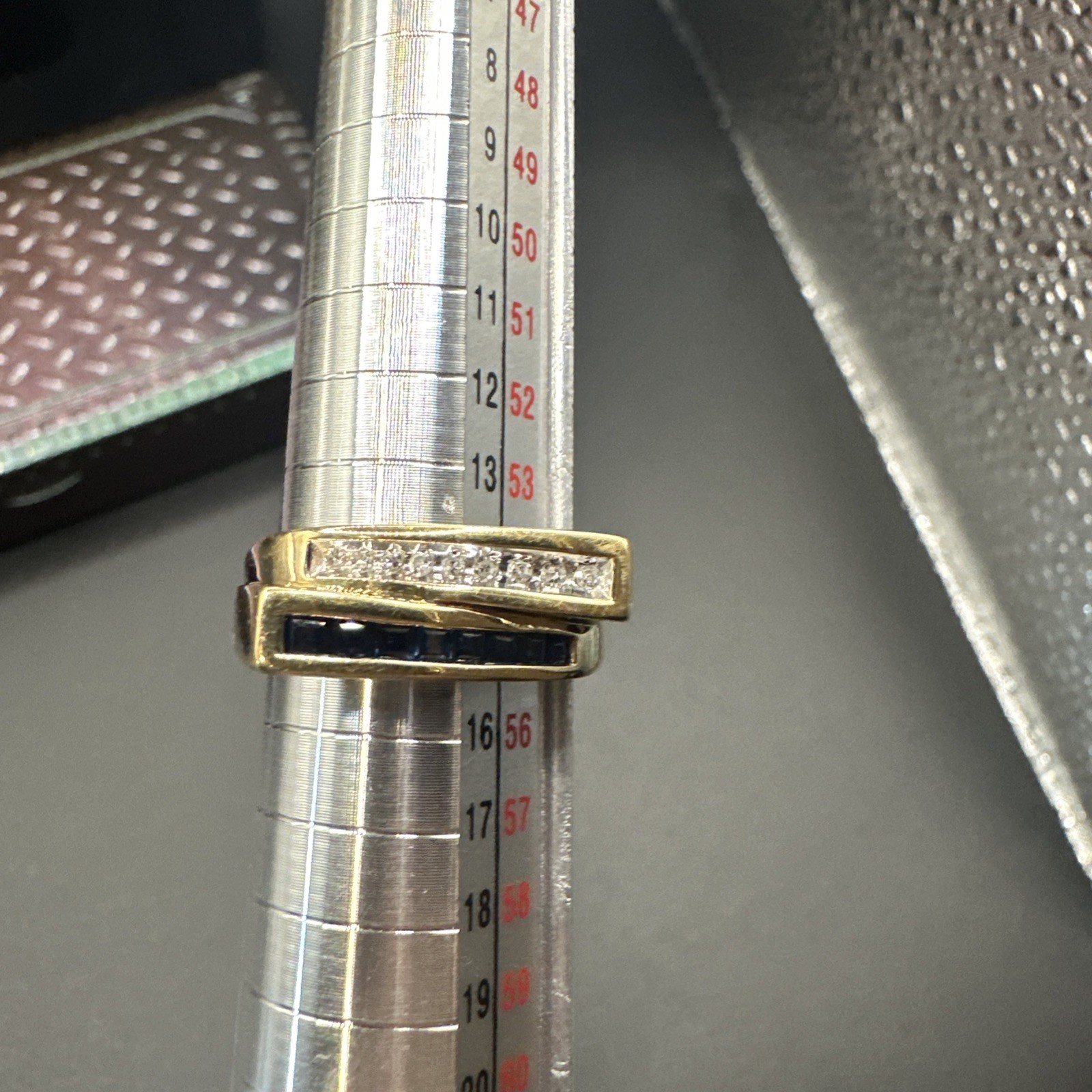 18k Yellow Gold Sapphire Diamond Ring Size 7 - image 12