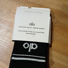 alo Half-Crew Socks Black White Logo Women's Medium Half Crew