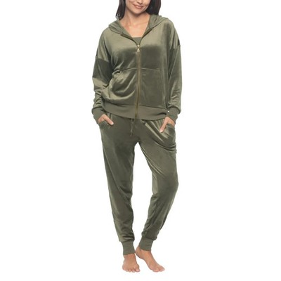 NWT FELINA 1813194 DEEP OLIVE WOMEN'S VELOUR TRACK SUIT JACKET & PANTS SZ L #K18