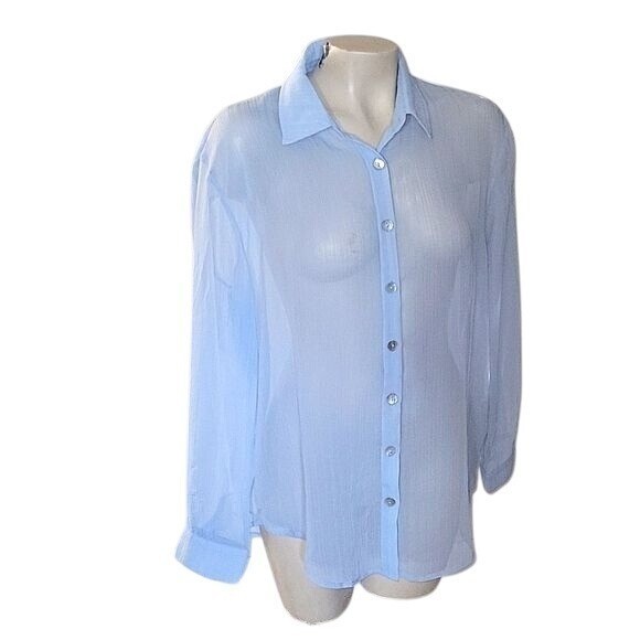 Sheer Button Down Top Blouse Lightweight Long Sle… - image 1