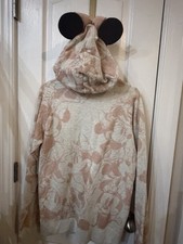 NWT Disney Women Sweatshirt L Pink Hoodie Minnie Mouse All Over Print Full Zip