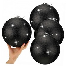 4 Pcs Extra Large Christmas Ball Ornaments Glitter 8'' 200 Mm Glitter Black