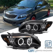 Black Fits 2009-2010 Toyota Corolla LED Halo Projector Headlights Head Lamps L+R
